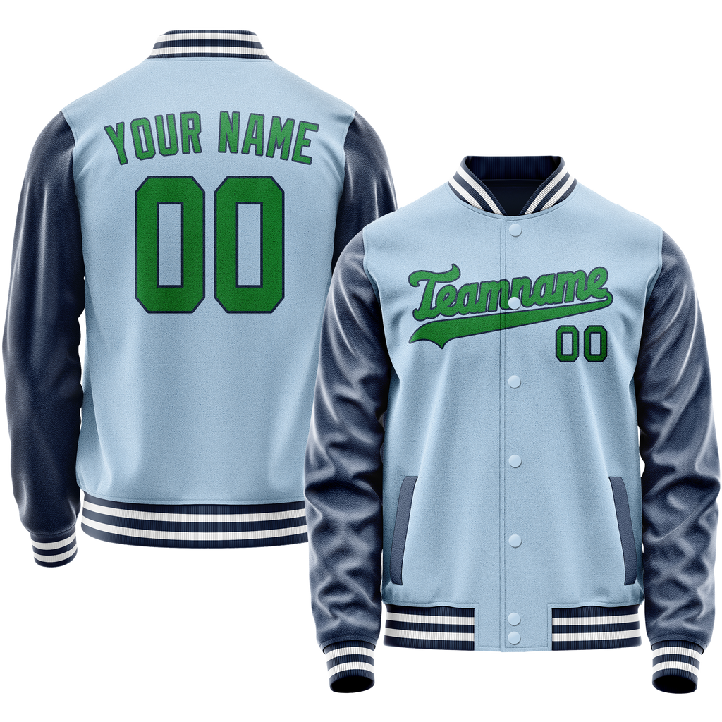 Custom Light-Blue Neon-Green Solid Color Varsity Letterman Jacket