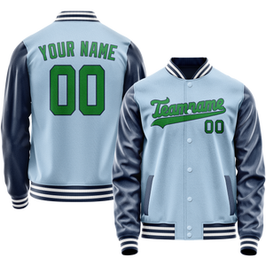 Custom Light-Blue Neon-Green Solid Color Varsity Letterman Jacket