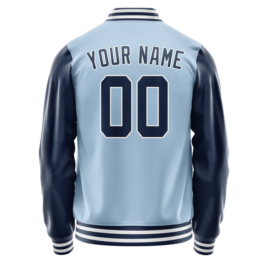 Custom Light-Blue Navy Solid Color Varsity Letterman Jacket
