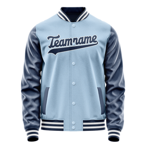 Custom Light-Blue Navy Solid Color Varsity Letterman Jacket