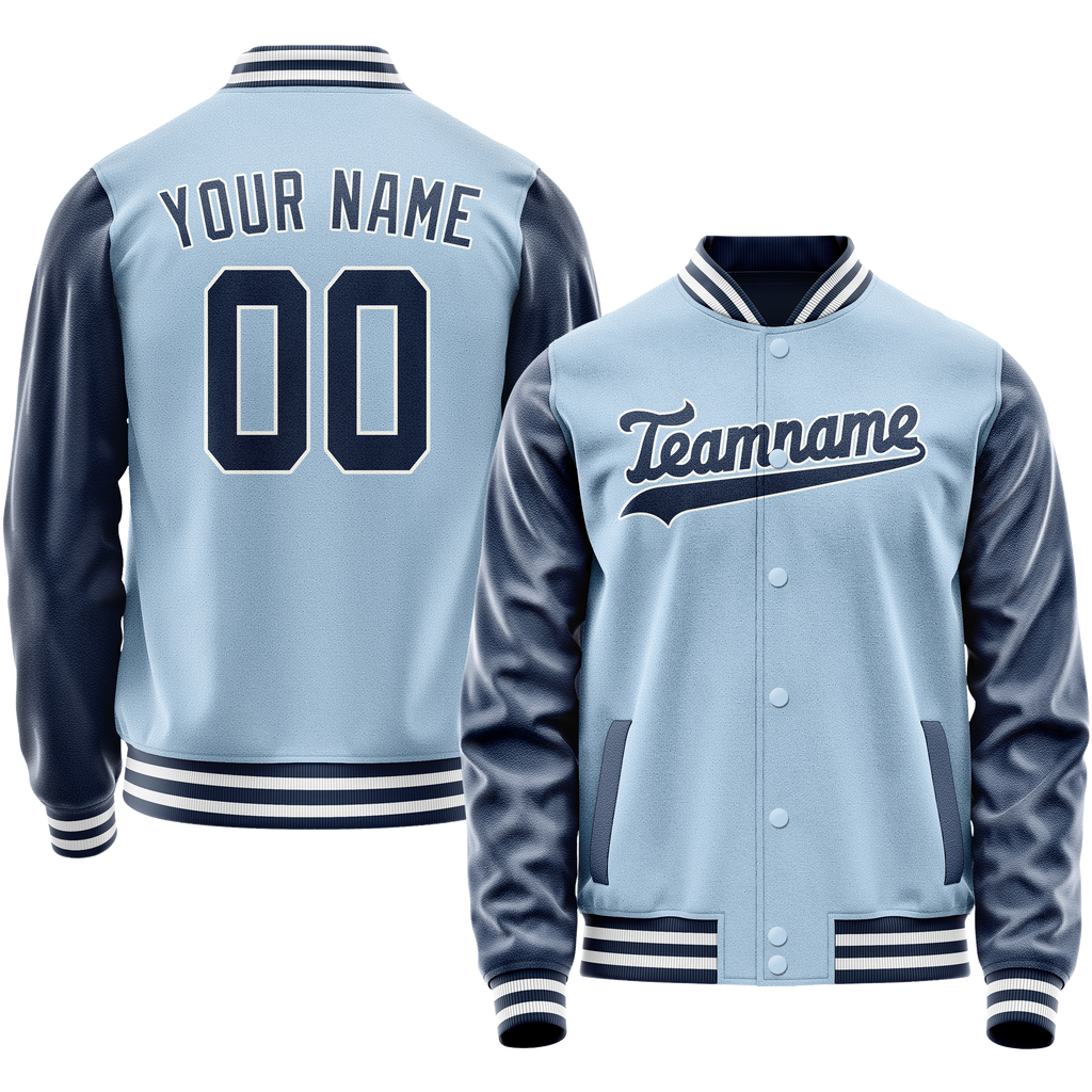 Custom Light-Blue Navy Solid Color Varsity Letterman Jacket