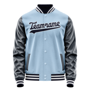 Custom Light-Blue Navy Solid Color Varsity Letterman Jacket