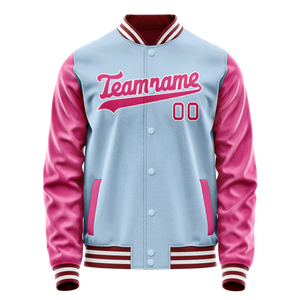 Custom Light-Blue Pink Solid Color Varsity Letterman Jacket