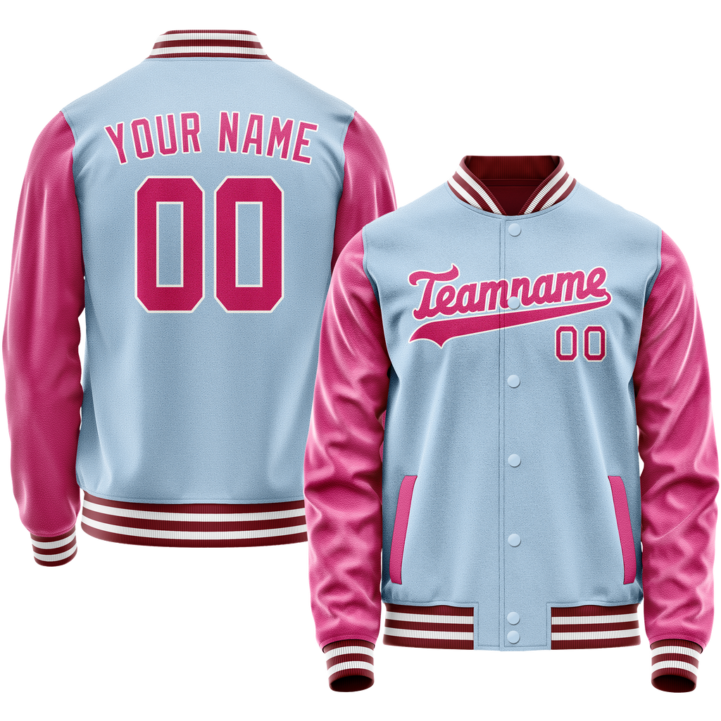 Custom Light-Blue Pink Solid Color Varsity Letterman Jacket