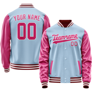 Custom Light-Blue Pink Solid Color Varsity Letterman Jacket