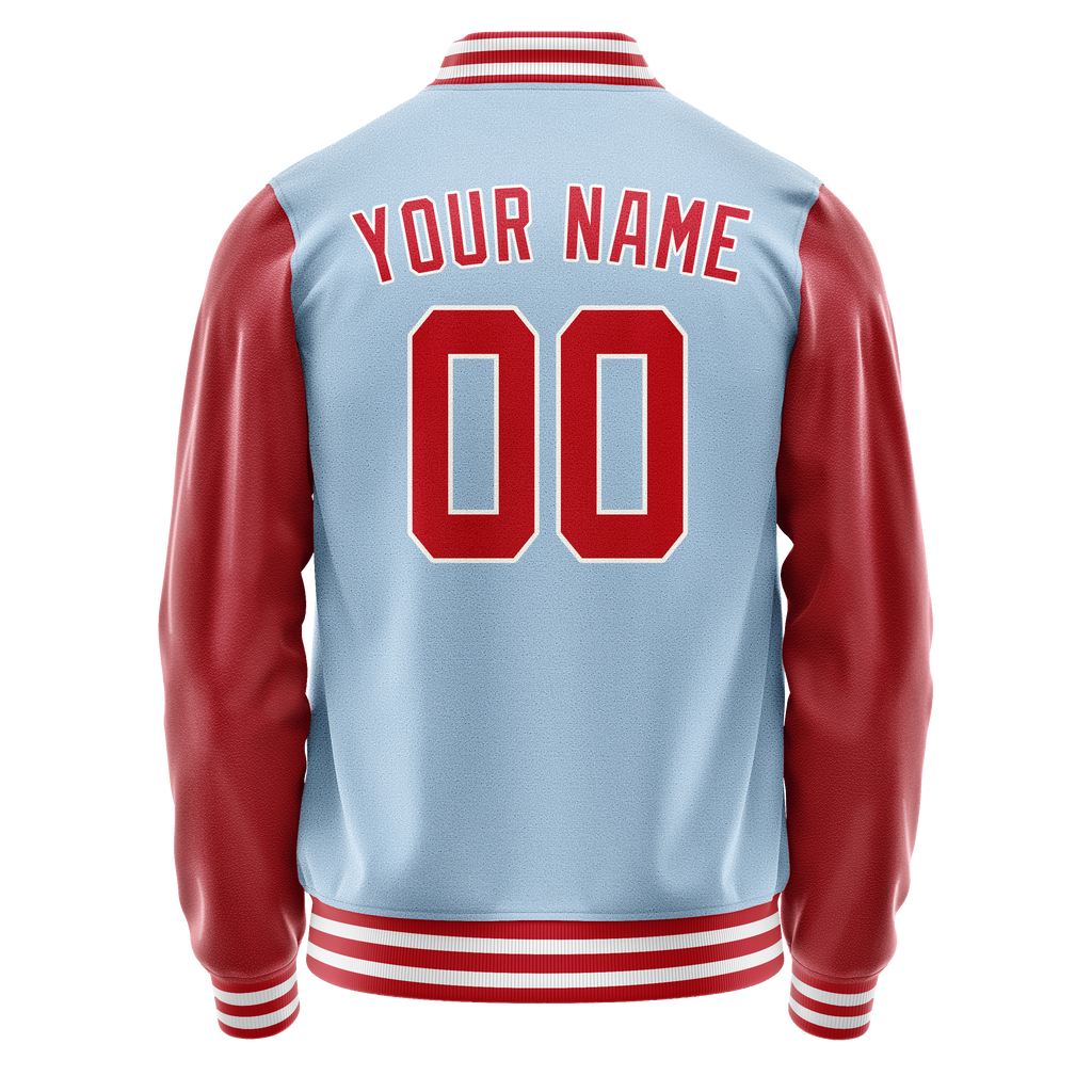 Custom Light-Blue Red Solid Color Varsity Letterman Jacket