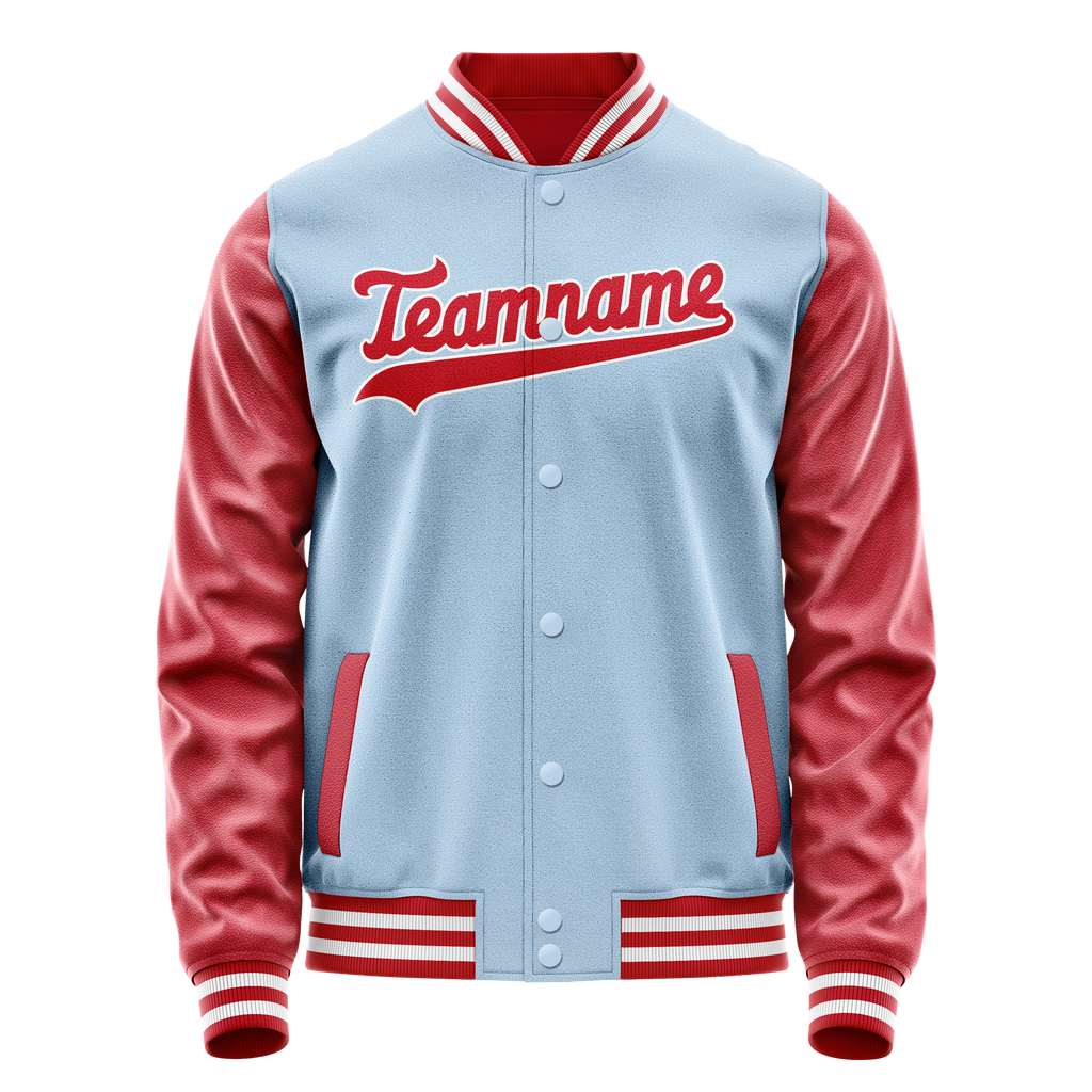 Custom Light-Blue Red Solid Color Varsity Letterman Jacket