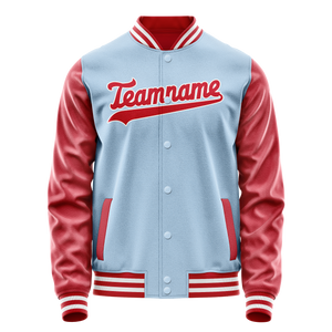 Custom Light-Blue Red Solid Color Varsity Letterman Jacket