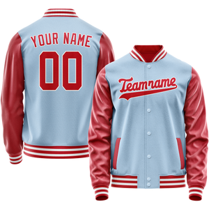 Custom Light-Blue Red Solid Color Varsity Letterman Jacket