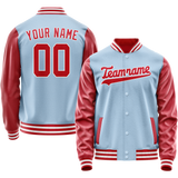 Custom Light-Blue Red Solid Color Varsity Letterman Jacket
