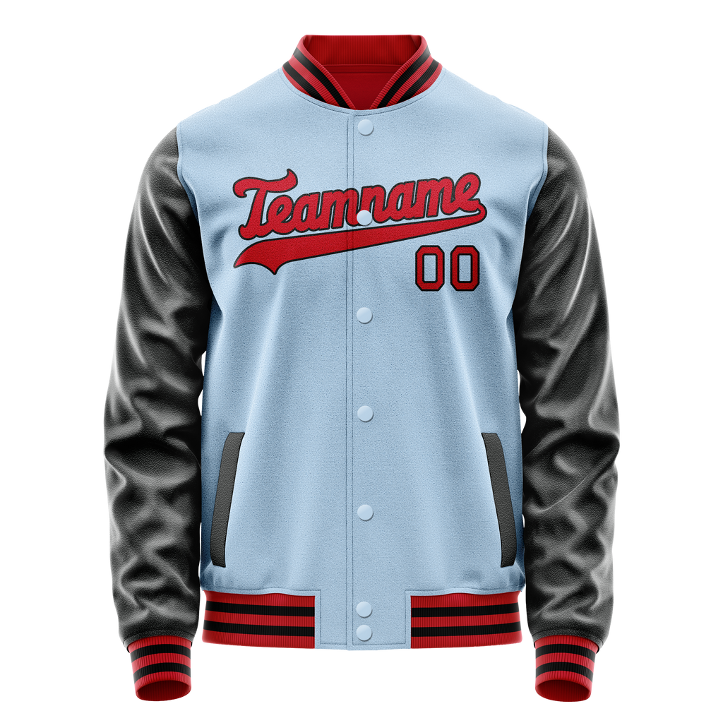 Custom Light-Blue Crimson Solid Color Varsity Letterman Jacket