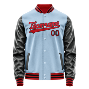 Custom Light-Blue Crimson Solid Color Varsity Letterman Jacket