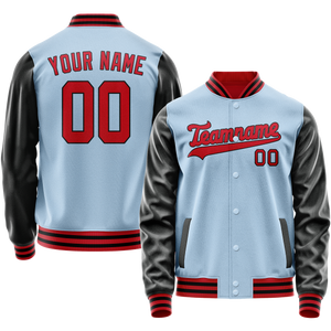 Custom Light-Blue Crimson Solid Color Varsity Letterman Jacket