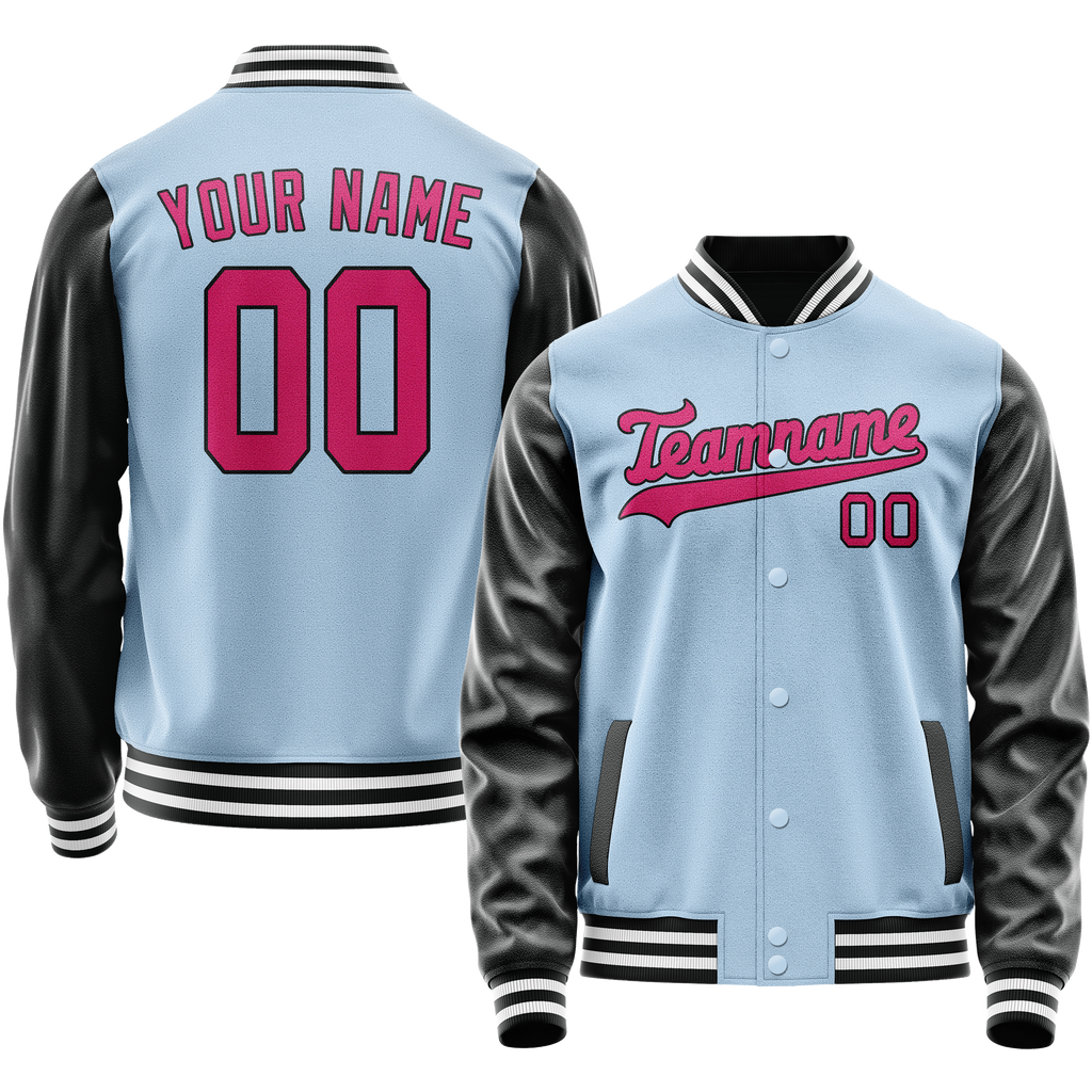 Custom Light-Blue Pink Solid Color Varsity Letterman Jacket