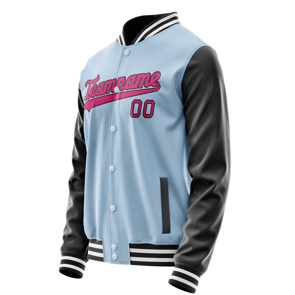 Custom Light-Blue Pink Solid Color Varsity Letterman Jacket
