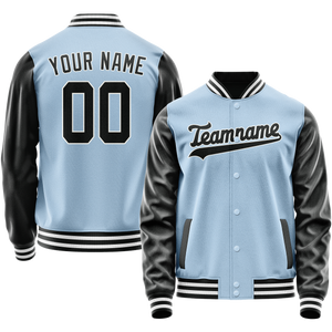 Custom Light-Blue Black Solid Color Varsity Letterman Jacket