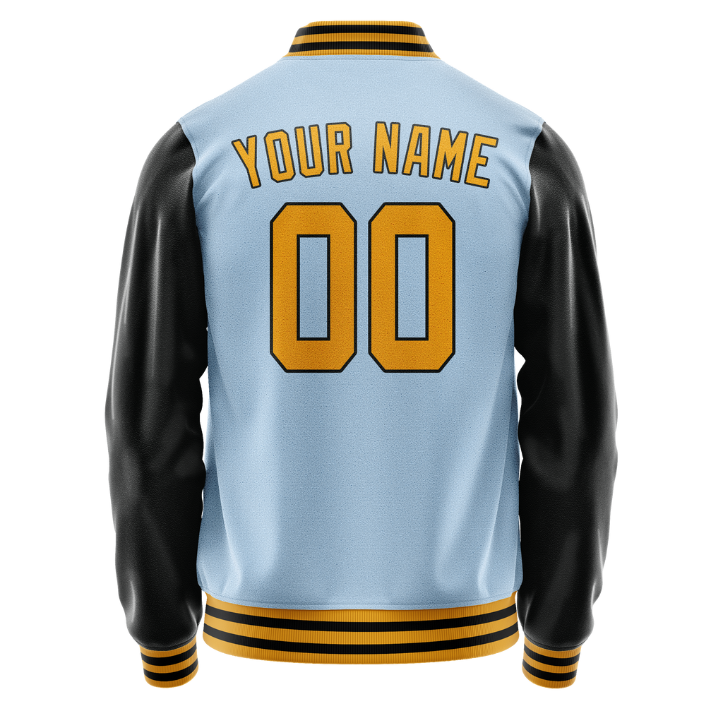 Custom Light-Blue Black Solid Color Varsity Letterman Jacket