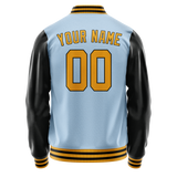 Custom Light-Blue Black Solid Color Varsity Letterman Jacket