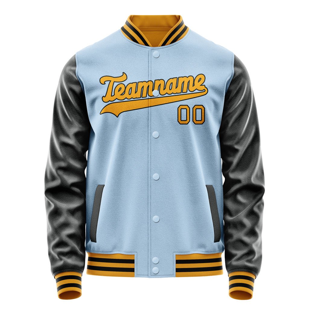 Custom Light-Blue Black Solid Color Varsity Letterman Jacket
