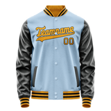 Custom Light-Blue Black Solid Color Varsity Letterman Jacket