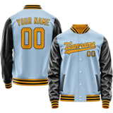 Custom Light-Blue Black Solid Color Varsity Letterman Jacket