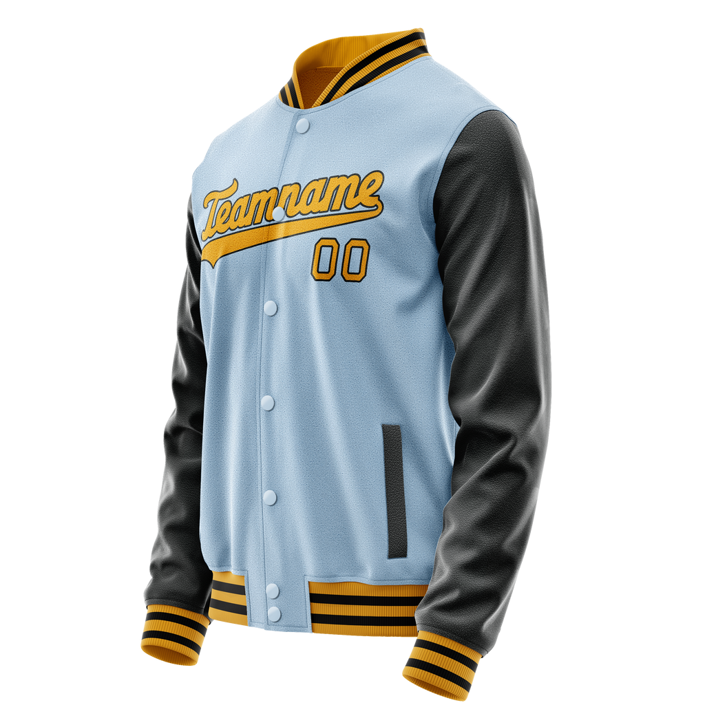 Custom Light-Blue Black Solid Color Varsity Letterman Jacket