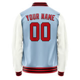 Custom Light-Blue White Solid Color Varsity Letterman Jacket
