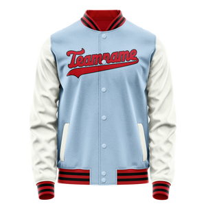 Custom Light-Blue White Solid Color Varsity Letterman Jacket