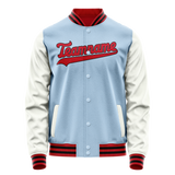 Custom Light-Blue White Solid Color Varsity Letterman Jacket