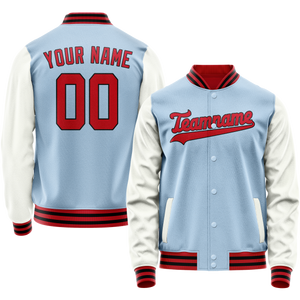 Custom Light-Blue White Solid Color Varsity Letterman Jacket