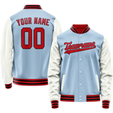 Custom Light-Blue White Solid Color Varsity Letterman Jacket