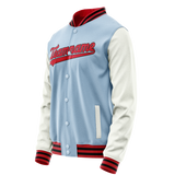 Custom Light-Blue White Solid Color Varsity Letterman Jacket