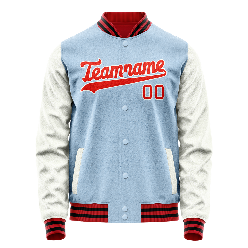 Custom Light-Blue White Solid Color Varsity Letterman Jacket