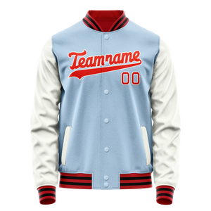 Custom Light-Blue White Solid Color Varsity Letterman Jacket