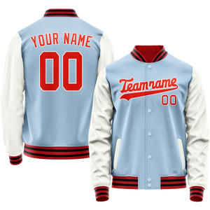 Custom Light-Blue White Solid Color Varsity Letterman Jacket