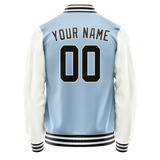 Custom Light-Blue White Solid Color Varsity Letterman Jacket