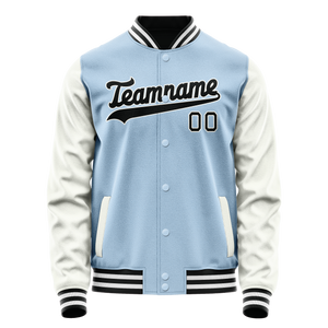 Custom Light-Blue White Solid Color Varsity Letterman Jacket