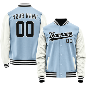 Custom Light-Blue White Solid Color Varsity Letterman Jacket