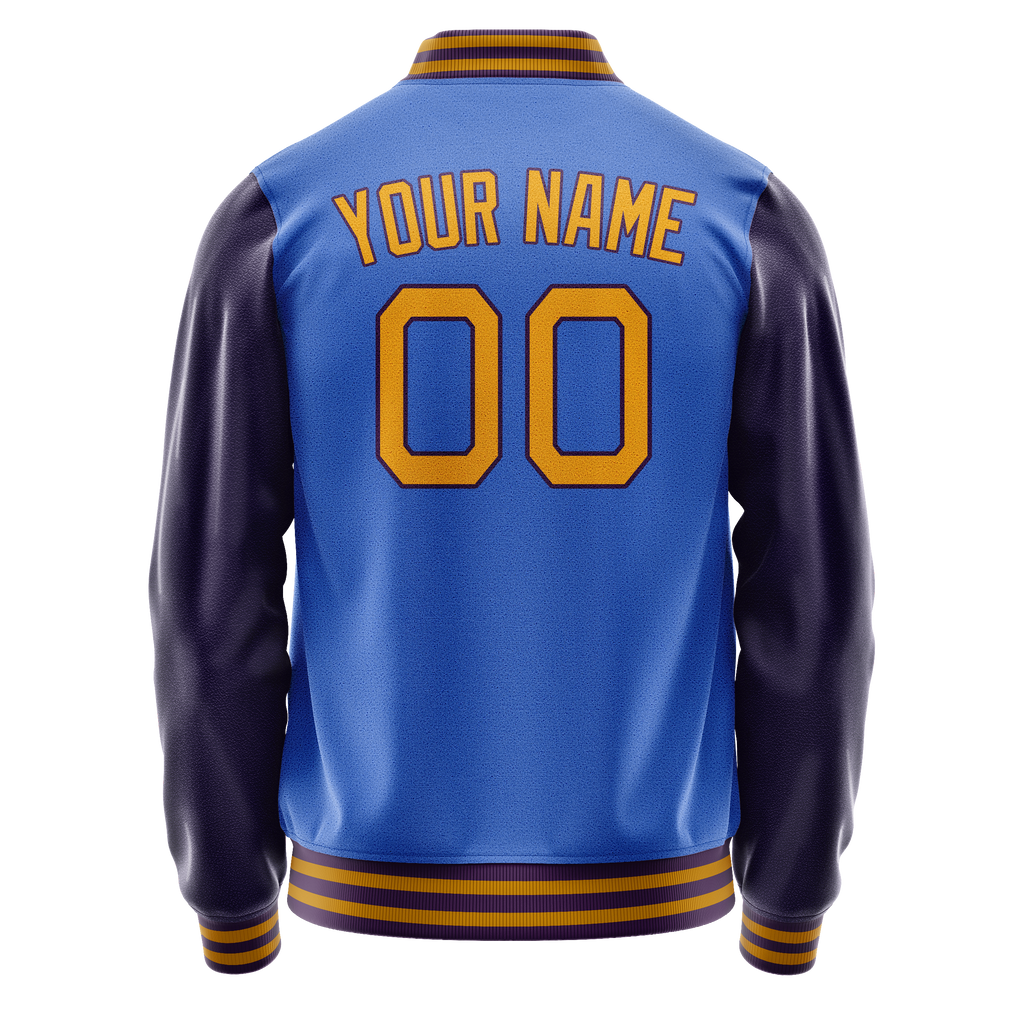 Custom Electric-Blue Purple Solid Color Varsity Letterman Jacket