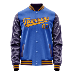 Custom Electric-Blue Purple Solid Color Varsity Letterman Jacket