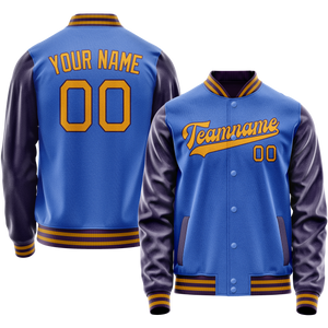 Custom Electric-Blue Purple Solid Color Varsity Letterman Jacket