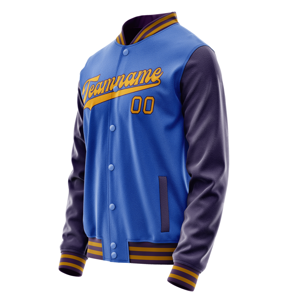 Custom Electric-Blue Purple Solid Color Varsity Letterman Jacket