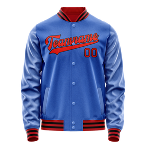 Custom Electric-Blue Orange Solid Color Varsity Letterman Jacket