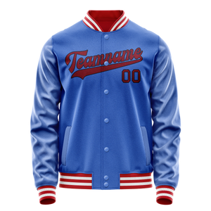 Custom Electric-Blue Crimson Solid Color Varsity Letterman Jacket