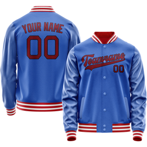 Custom Electric-Blue Crimson Solid Color Varsity Letterman Jacket