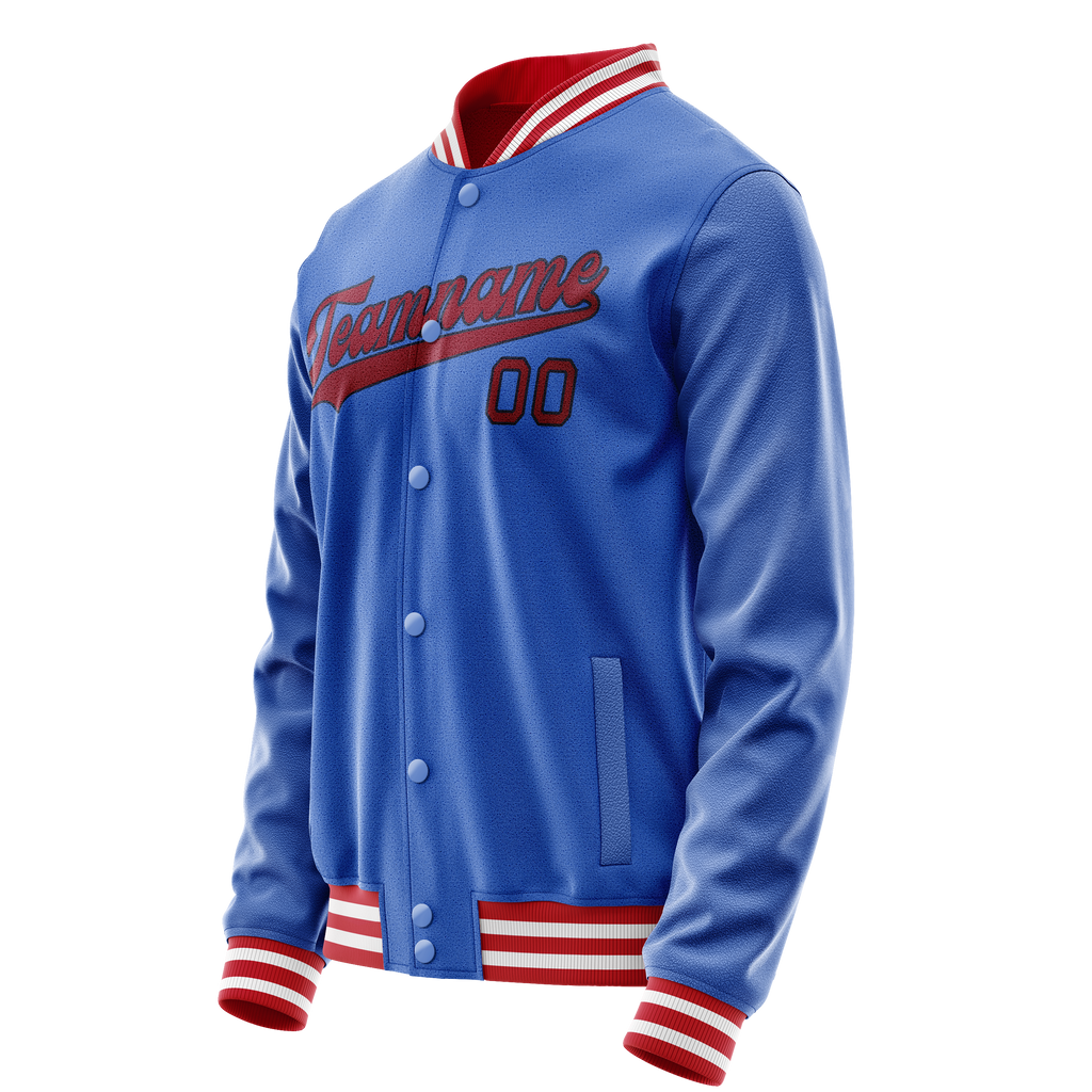 Custom Electric-Blue Crimson Solid Color Varsity Letterman Jacket