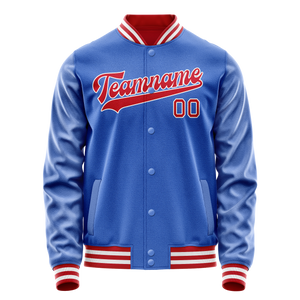 Custom Electric-Blue Crimson Solid Color Varsity Letterman Jacket