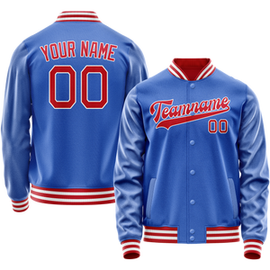 Custom Electric-Blue Crimson Solid Color Varsity Letterman Jacket