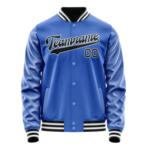 Custom Electric-Blue Black Solid Color Varsity Letterman Jacket