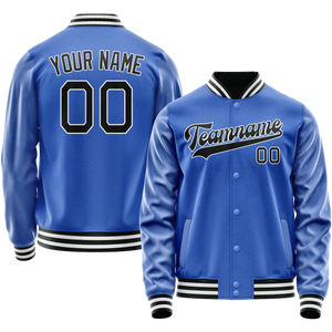 Custom Electric-Blue Black Solid Color Varsity Letterman Jacket